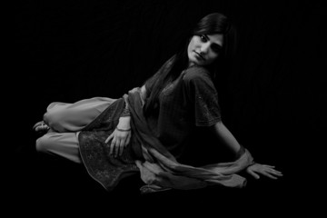 Black and white of traditional indian woman