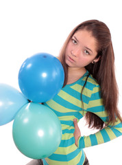 Fototapeta na wymiar girl with balloons, isolated.