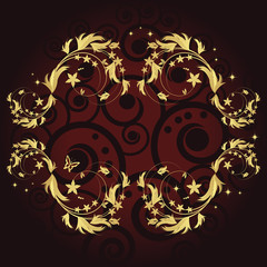 Magic floral background with golden curles.