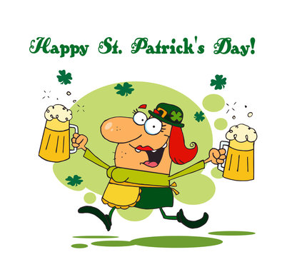 St Patrick's Day Greeting Of A Female Leprechuan With Beer