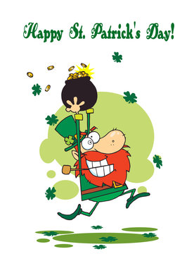 St Patrick's Day Greeting Of A Leprechaun Running With Gold