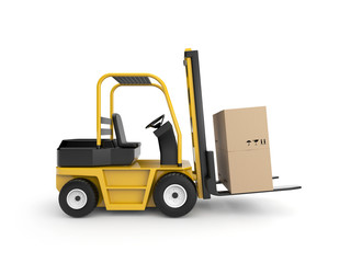 Forklift with cardboard box