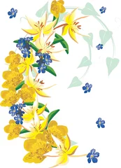 Gordijnen Trendy bloemen yellow and blue flower curl on white  © Alexander Potapov