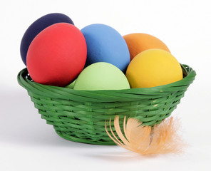 The green Easter basket with painted eggs