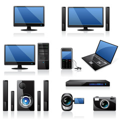 Electronics and computers equipment icon set