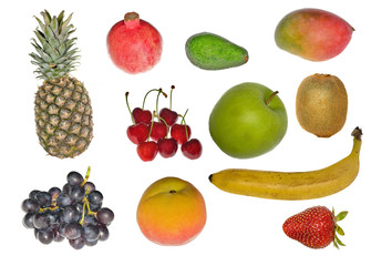 set of isolated fruits