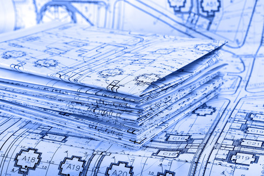 Blueprints - a stack of professional architectural drawings