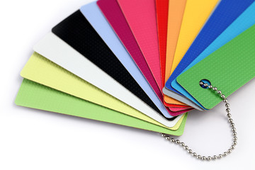 palette of color samples of plastics, PVC, for furnishing