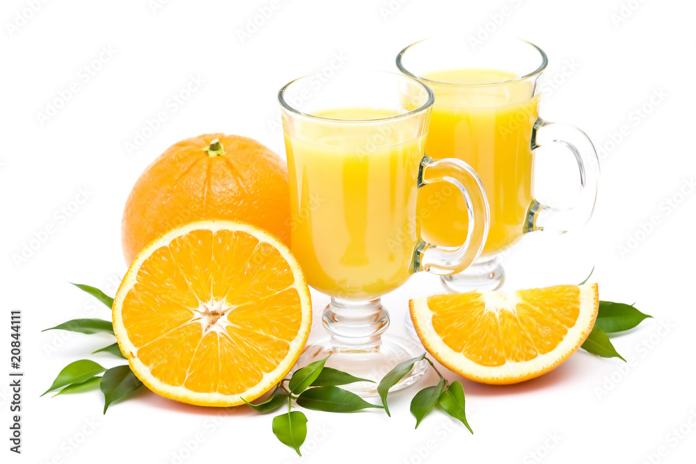 Sticker orange juice and some fresh fruits