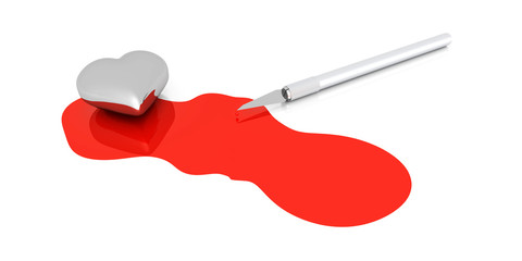 3D Skalpell mit blutendem Herz