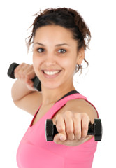 woman exercising, focus on first hand