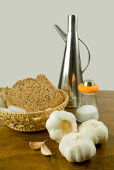 ingredients for garlic bread with olive oil