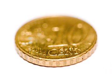 Close-up of an uncirculated Euro cents coin on white..