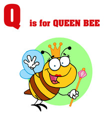 Funny Cartoons Alphabet with Text-Q