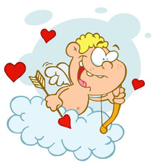 Cupid Boy with Bow and Arrow Flying in Cloud