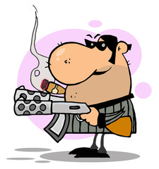 Gangster Man Holding Two Machine Guns And