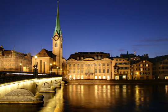 Zurich at twilight, Switzerland