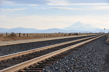 Railroad tracks with Mt. Shasta in Northern California