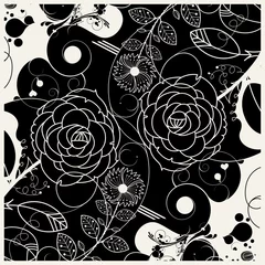 Papier Peint photo autocollant Fleurs noir et blanc fond de fleur de vecteur