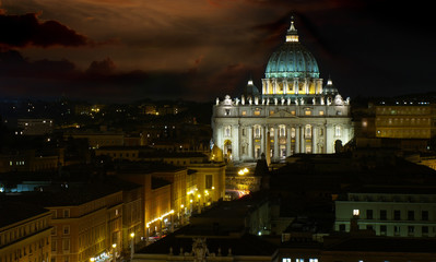 Fototapeta premium Roma, Vatican, the famous church in stormy night