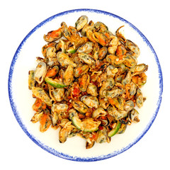 assiettée moules cocktail apéritif, fond blanc