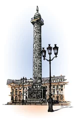 Fotobehang Illustratie Parijs Vendome-kolom in Parijs