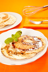 pancakes drizzled in caramel