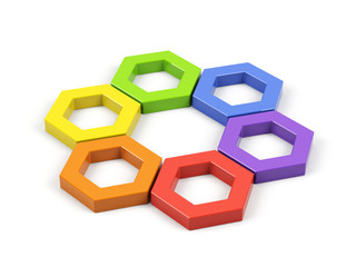 Hexagonal color wheel on a white.