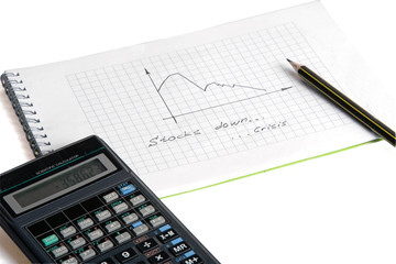 Naklejka na ściany i meble Graph “crisis”, pencil and calculator