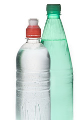 Group of mineral  soda water bottles