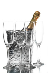Champagne flutes and ice bucket