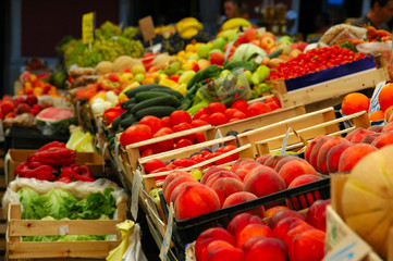 Fresh vegetables and fruit in the market.