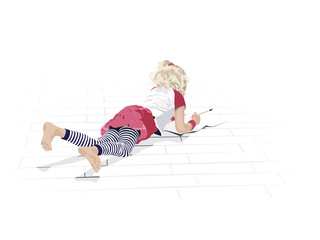 girl doing her homework on the floor