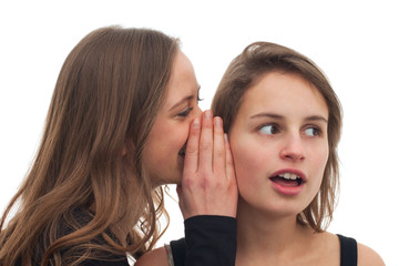 Teenage girl whispering a secret to her friend