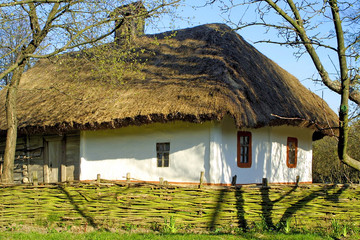 Typical thatched roof house in Ukraine