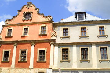 Two colourful buildings