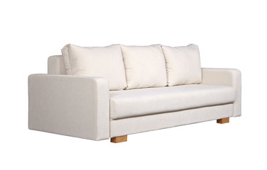 Sofa with white fabric upholstery (side view)
