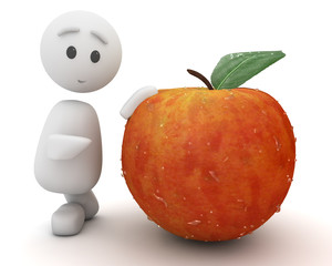 cute 3d guy advises an apple (