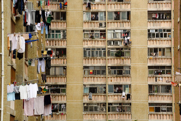 public apartment block in Hong Kong, China.