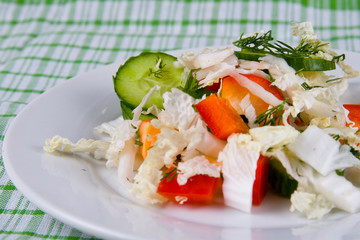 White plate with fresh vegetable salad
