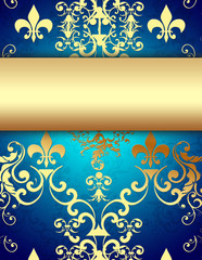 Blue Background with Decorative Golden Pattern