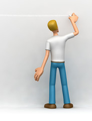 casual man  writes on the wall