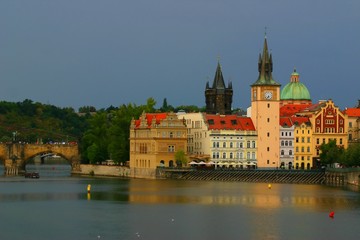 Prague, Old Town with part of Charles Bridge