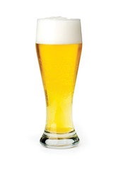 A glass of beer on white background