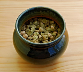 ceramic pot and dried split peas