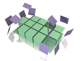 A cube array is falling apart - 3d abstract image