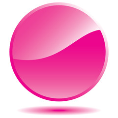 Pink glossy round sticker with shadow. Vector design element.