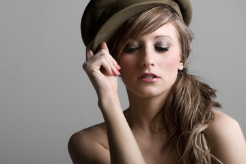 Fashion Model in Old Military Hat