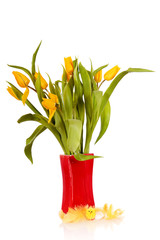 Yellow Easter tulips vase