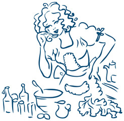 Housewife cook and taste vector emblem